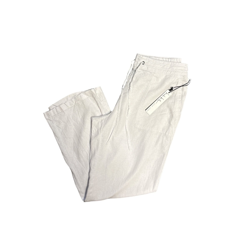 Nicole Miller Women's White Linen Blend Relaxed Drawstring Pants‎ Large NWT